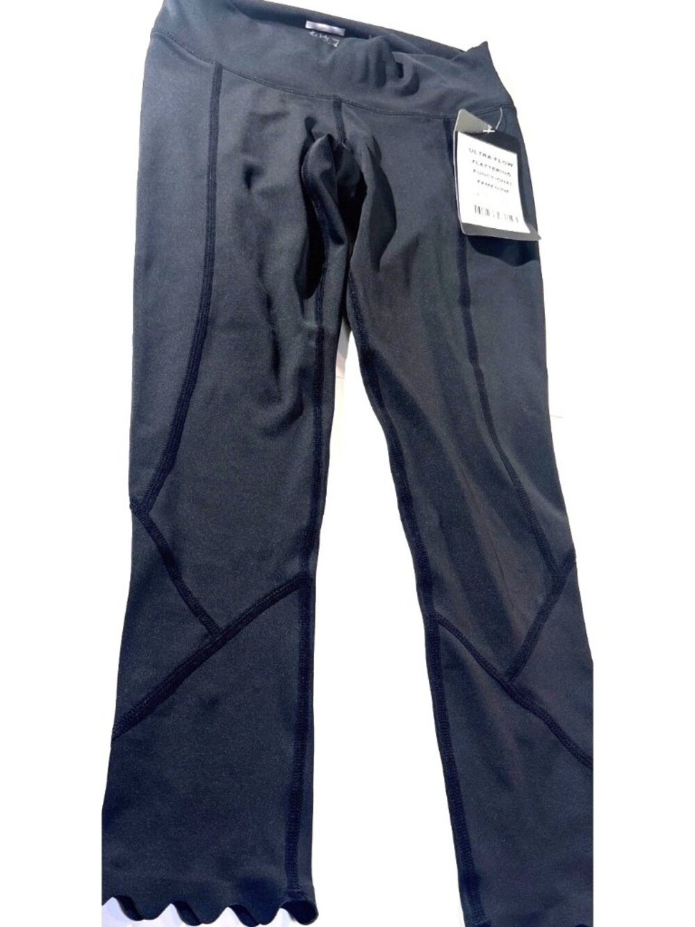 Via Activewear Ultra-Flow 7/8 Black Leggings Scallop Hem S